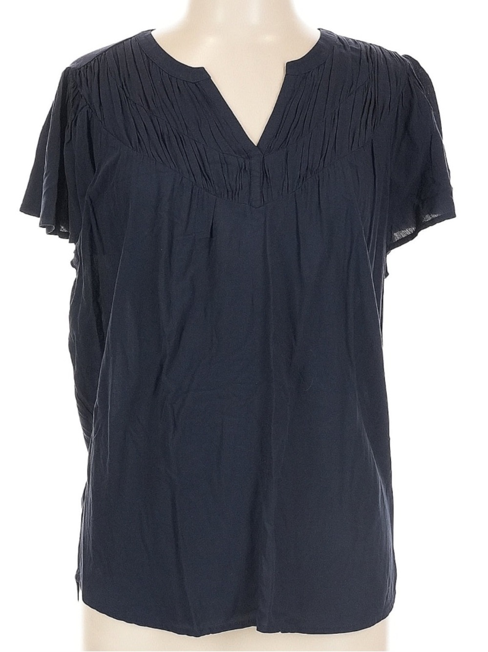 Women’s Ann Taylor Loft Navy Short Sleeve Pleated Yoke Top